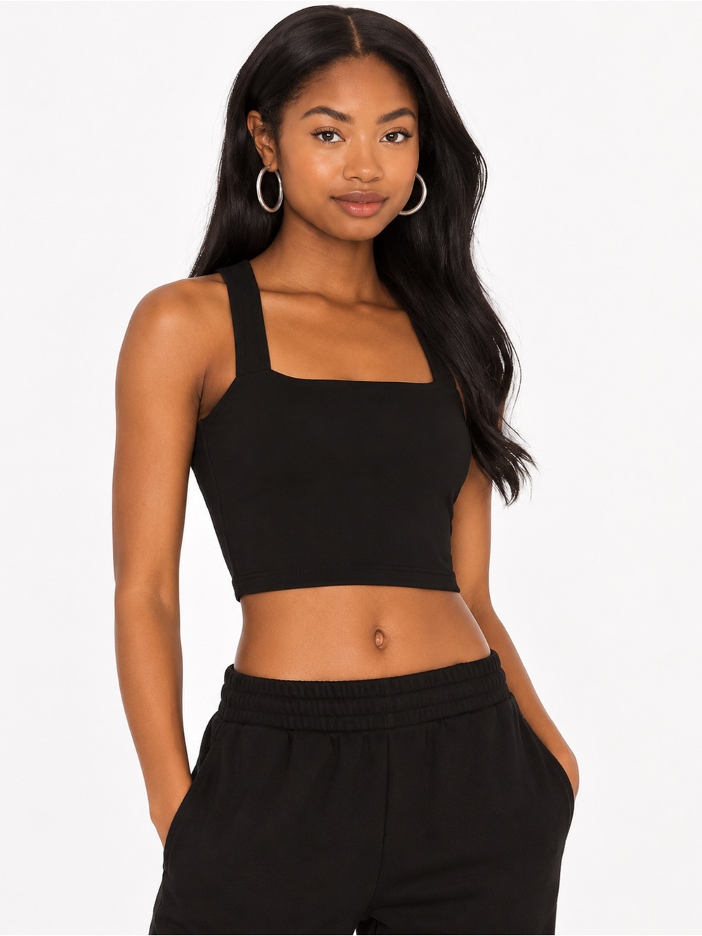 Free People Beach Cropped Lounge Tank Black